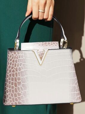 Louis Vuitton White and Taupe Croc-Embossed Top-Handle Satchel